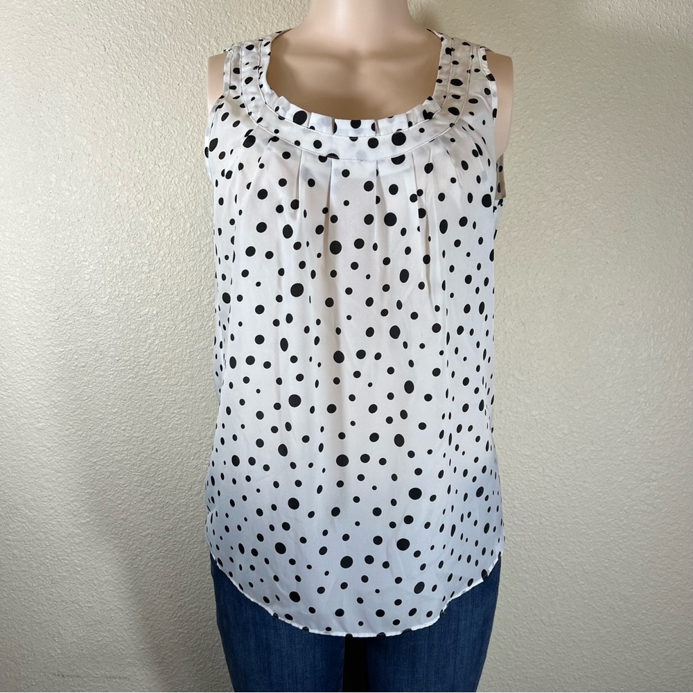 Women's Sleeveless Top Medium Pleated Polka Dot Ivory & Black, Spense